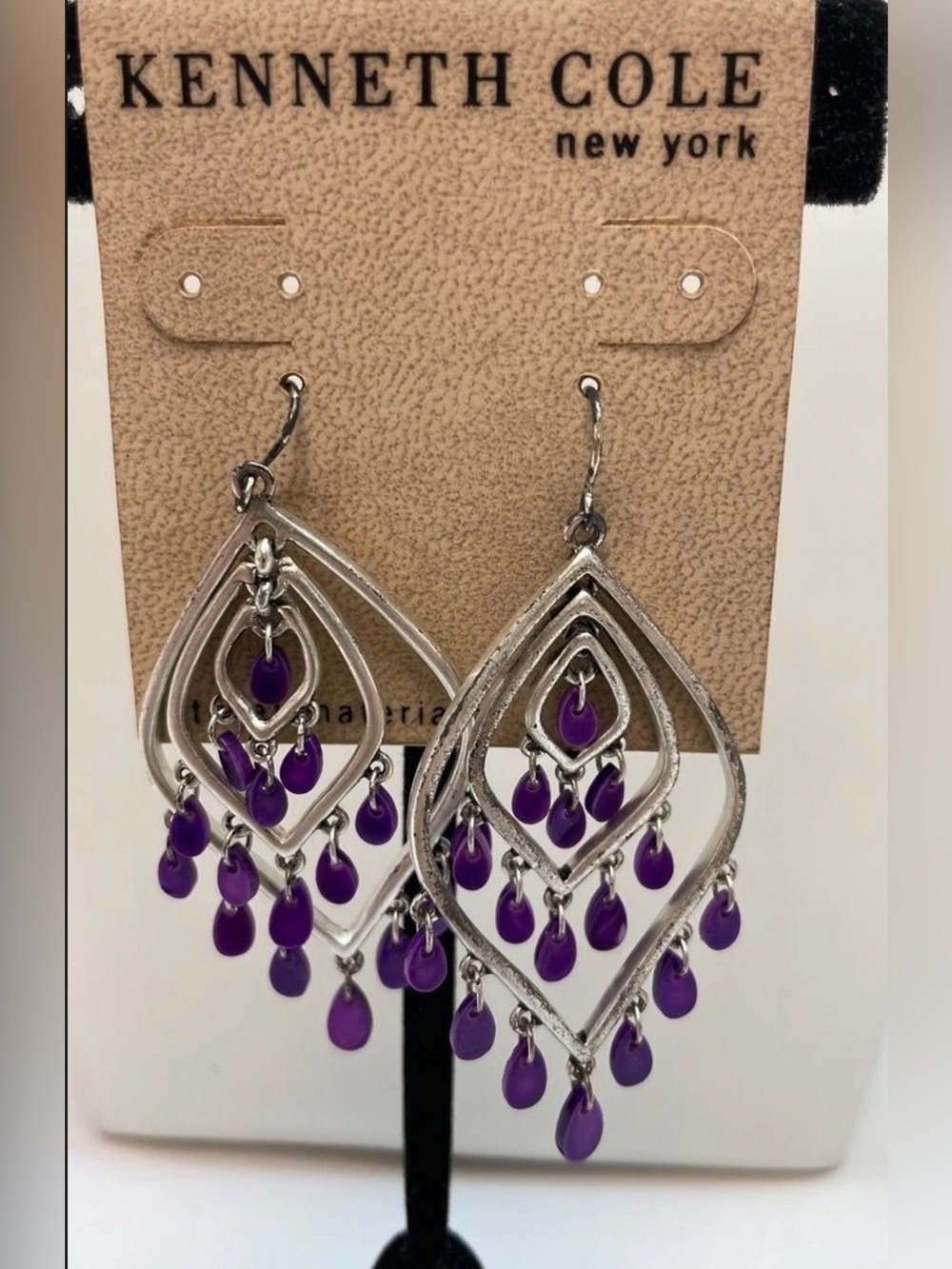 Kenneth Cole Silver-tone Purple Teardrop Chandelier Earrings 3119